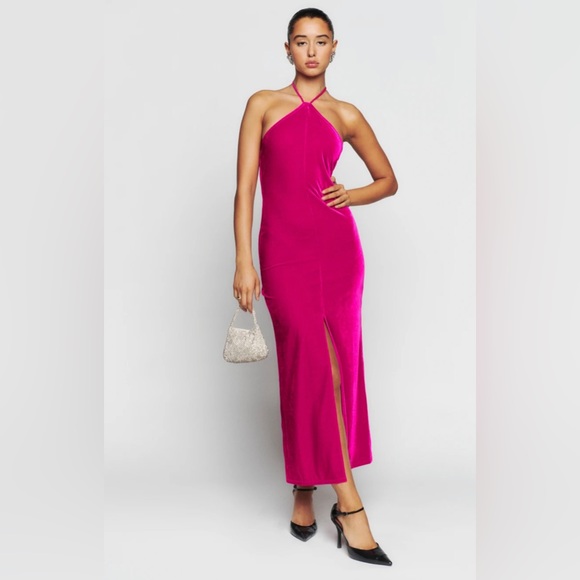 Reformation Dresses & Skirts - REFORMATION Nyla velvet halter maxi dress in Corvette Velvet magenta pink 6 NWT